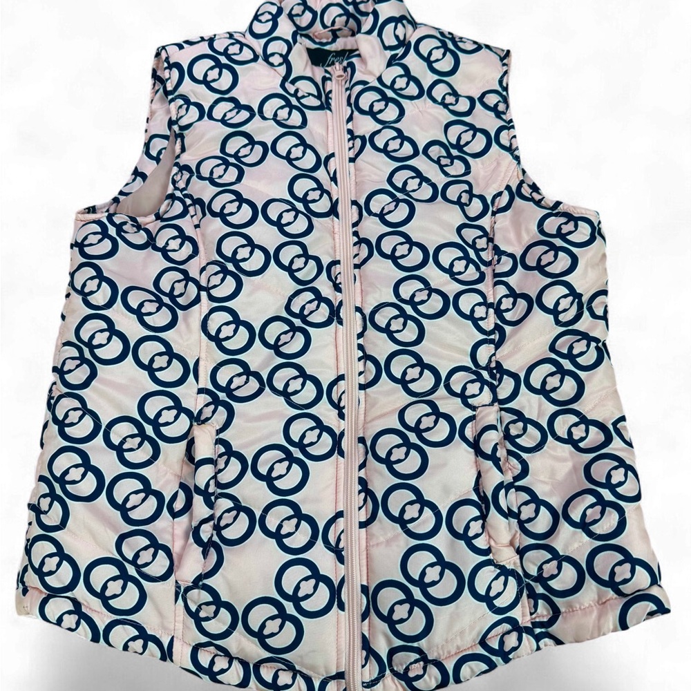 Fresh Quilted Puffer Vest Pink Blue Interlocking Circles Geometric Size L